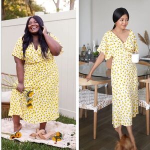 NWT Katie Sturino × Stitch Fix Plus Size 3X Dress Yellow Floral Midi Praire